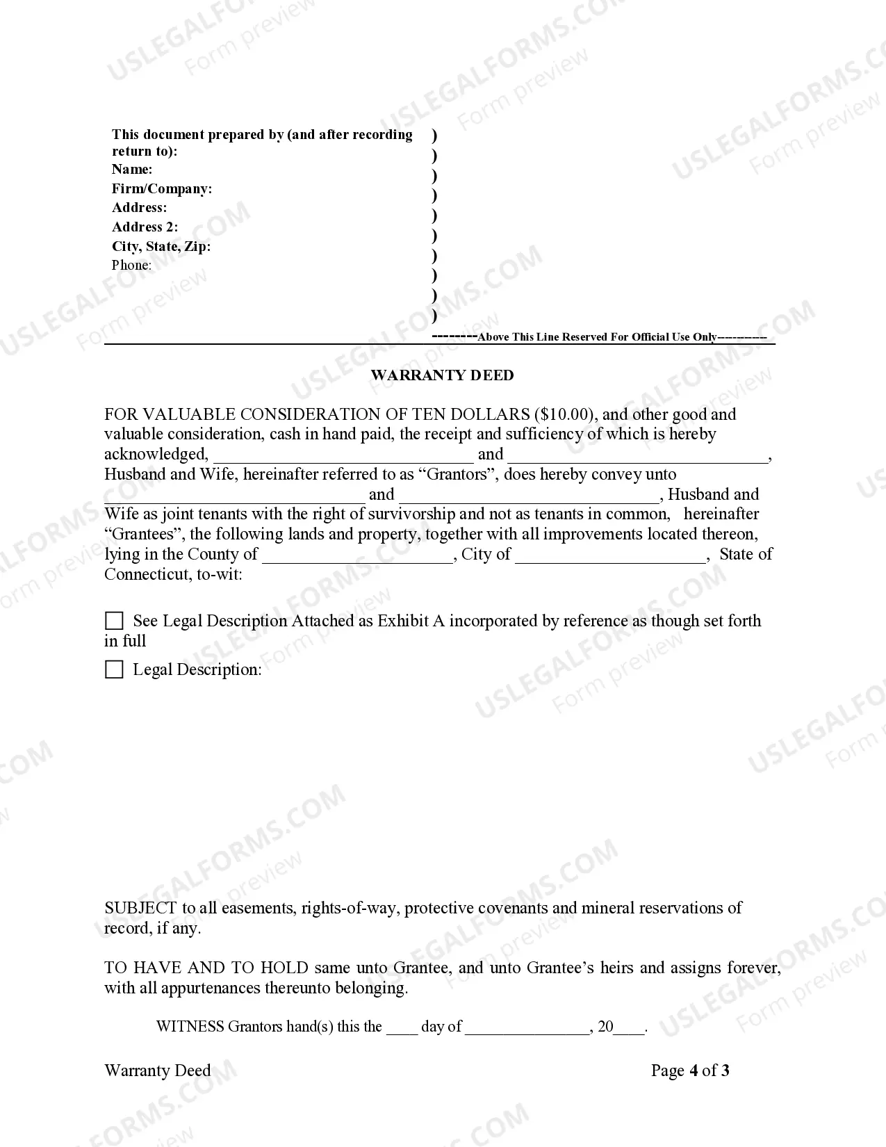 Preview Warranty Deed for Husband and Wife (Tenancy in Common to Joint Tenancy)