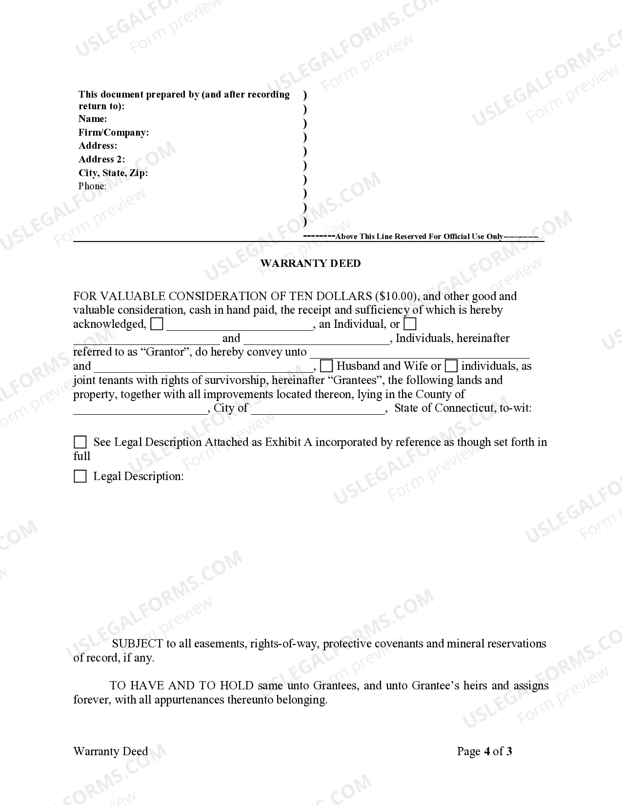 Preview Warranty Deed for Separate or Joint Property to Joint Tenancy