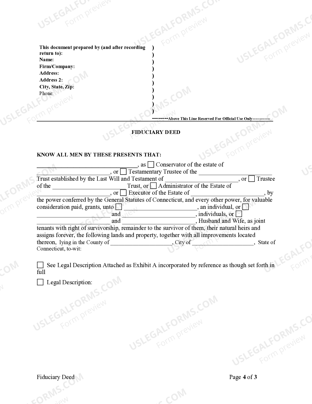 Connecticut Fiduciary Deed for Executors, Trustees Ct Fiduciary US Legal Forms