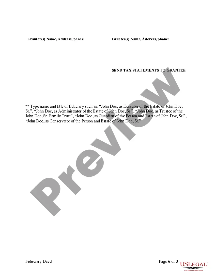 Preview Fiduciary Deed for Executors, Trustees, and other Fiduciaries