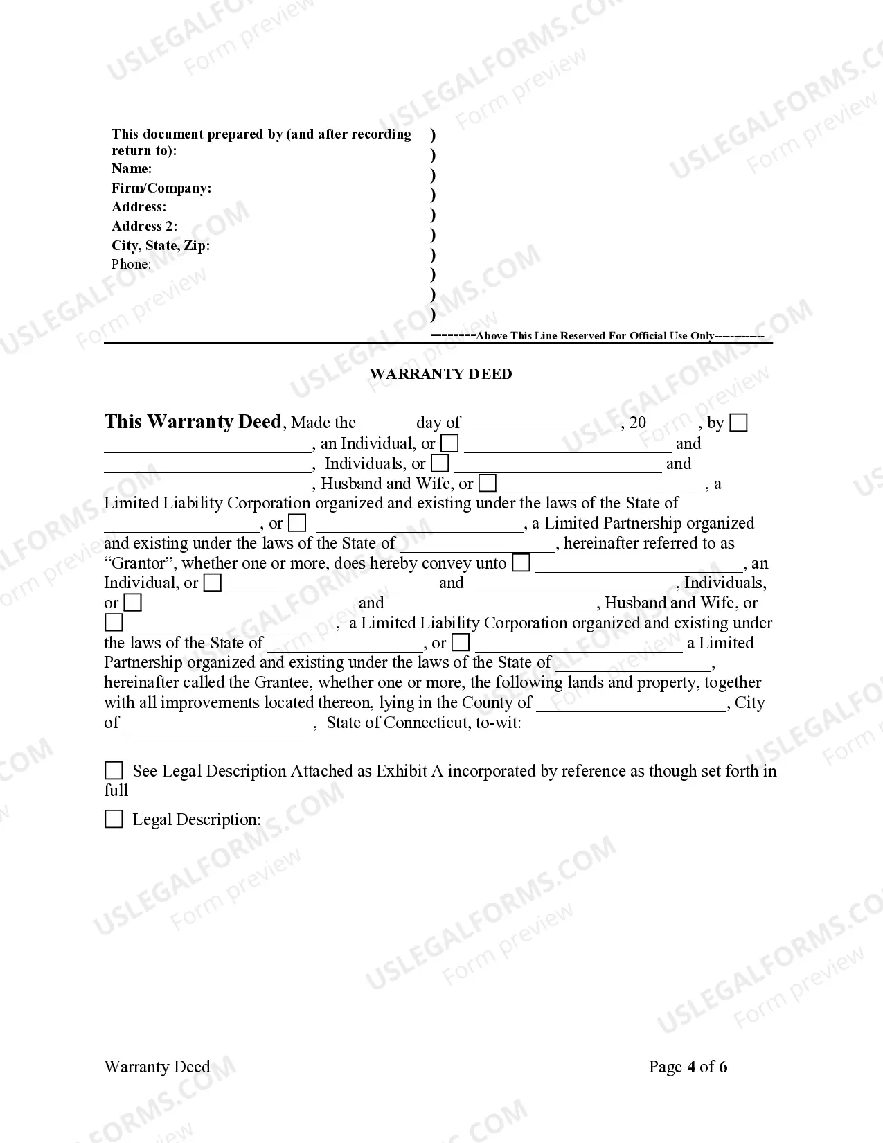 Preview Warranty Deed from Individuals, Limited Partnership or LLC is the Grantor or Grantee
