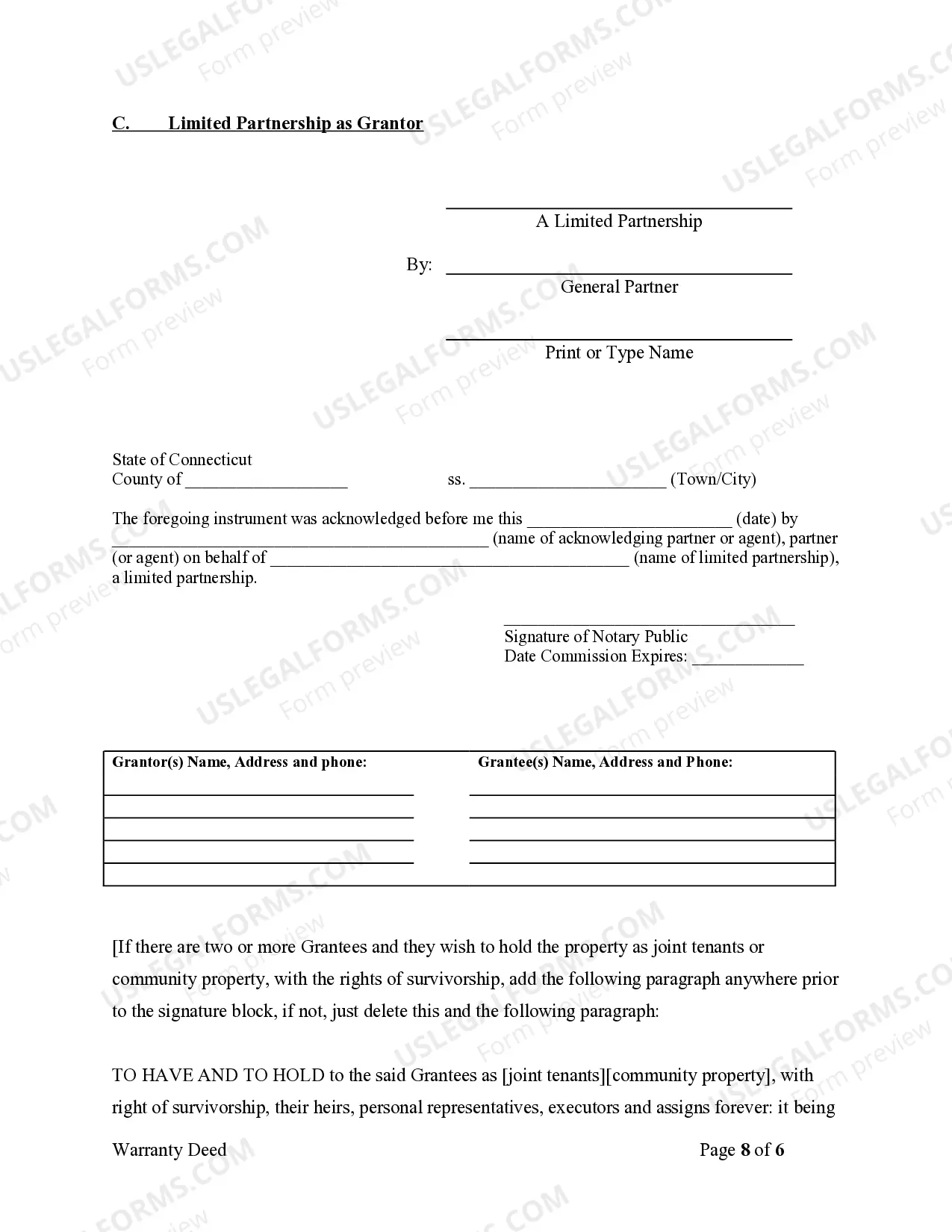 Preview Warranty Deed from Individuals, Limited Partnership or LLC is the Grantor or Grantee