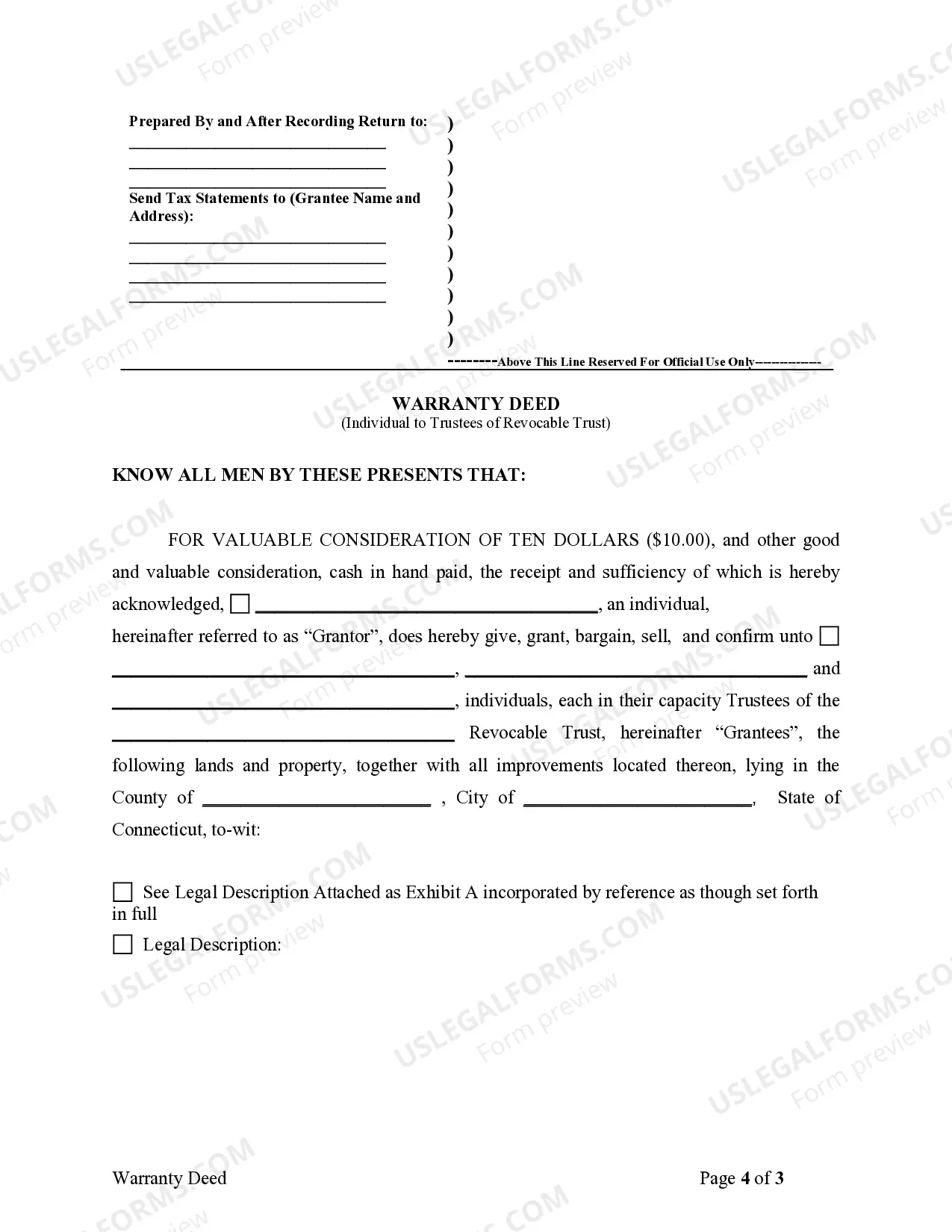 Preview Warranty Deed from Individual to Trustees of Revocable Trust