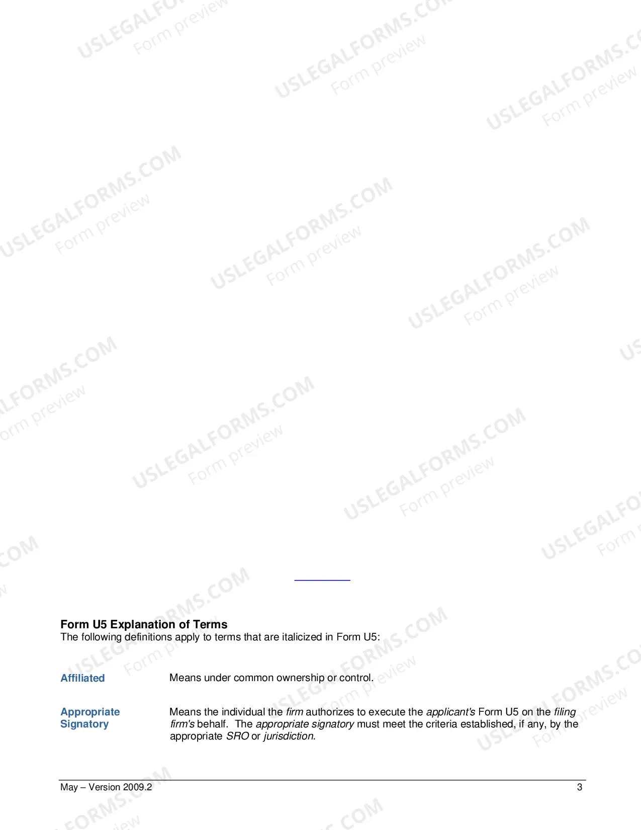 Preview Form U-5 (includes Instructions and Definition of Terms)