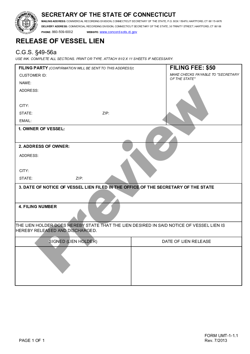Connecticut UCC Release of Vessel Lien Ucc Search Connecticut US