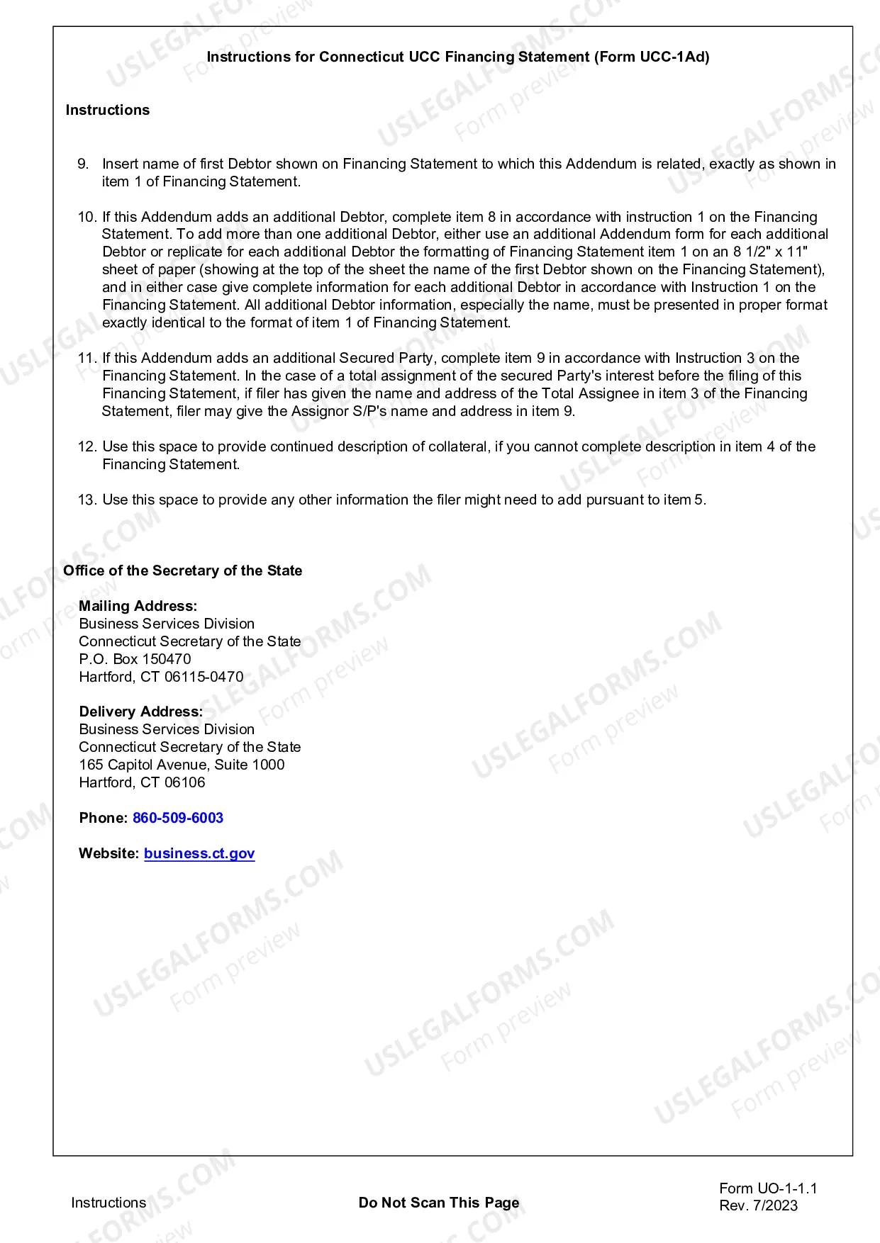 Preview Connecticut UCC1 Financing Statement Addendum