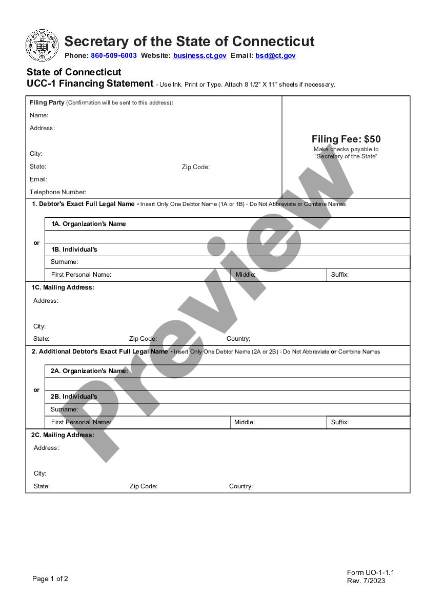 Connecticut Ucc1 Financing Statement Connecticut Ucc Statement Request Form Us Legal Forms 4003