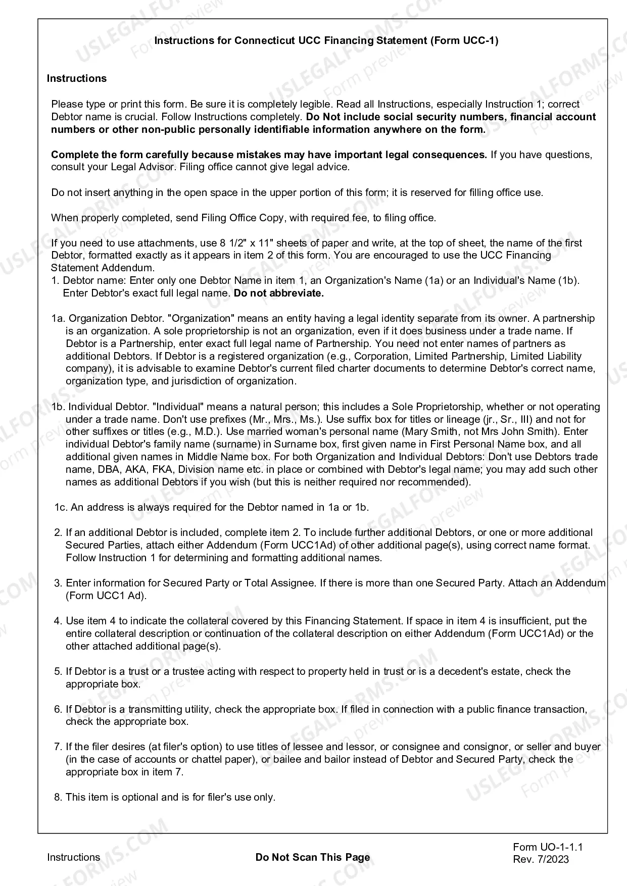 Preview Connecticut UCC1 Financing Statement
