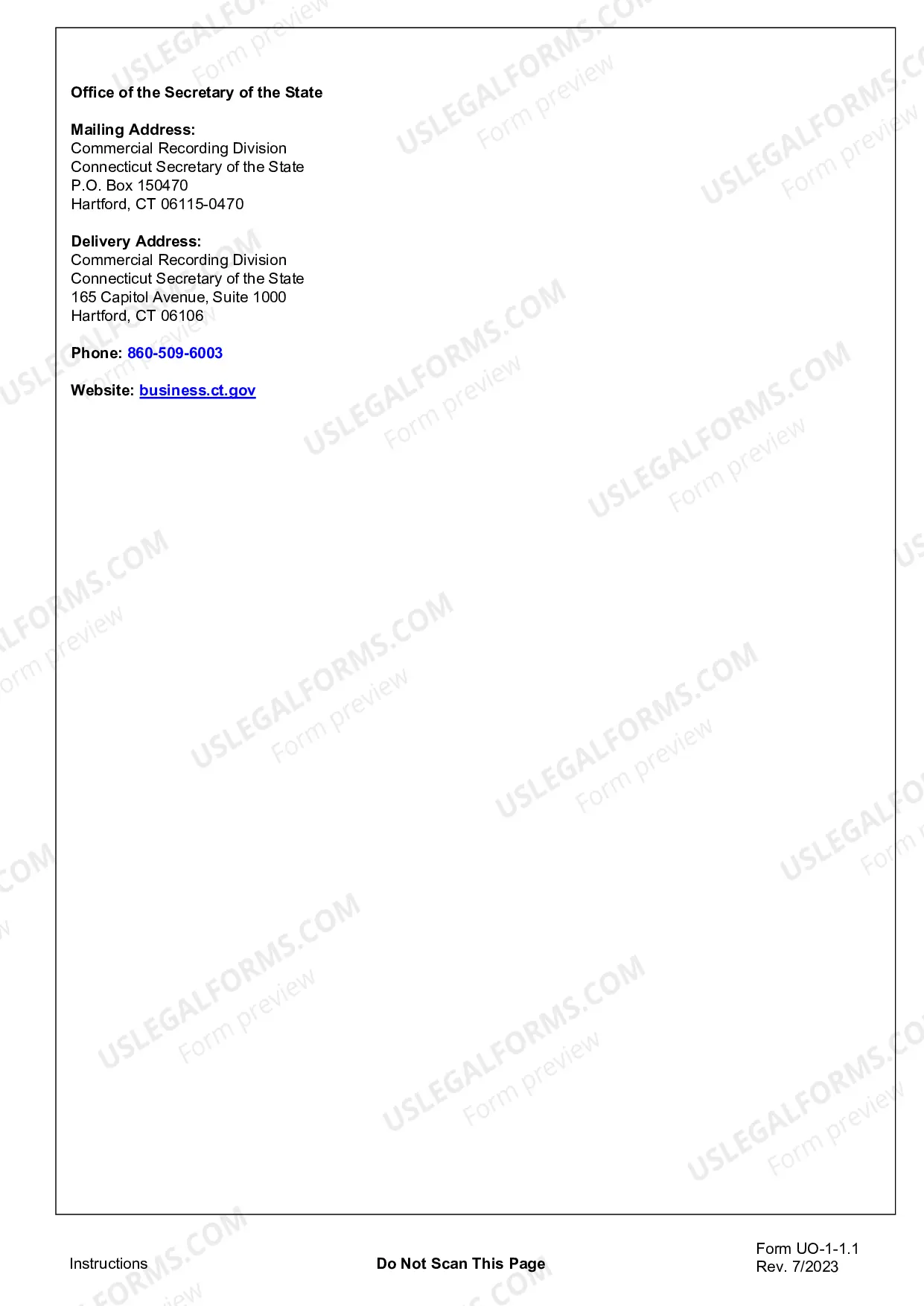 Preview Connecticut UCC1 Financing Statement