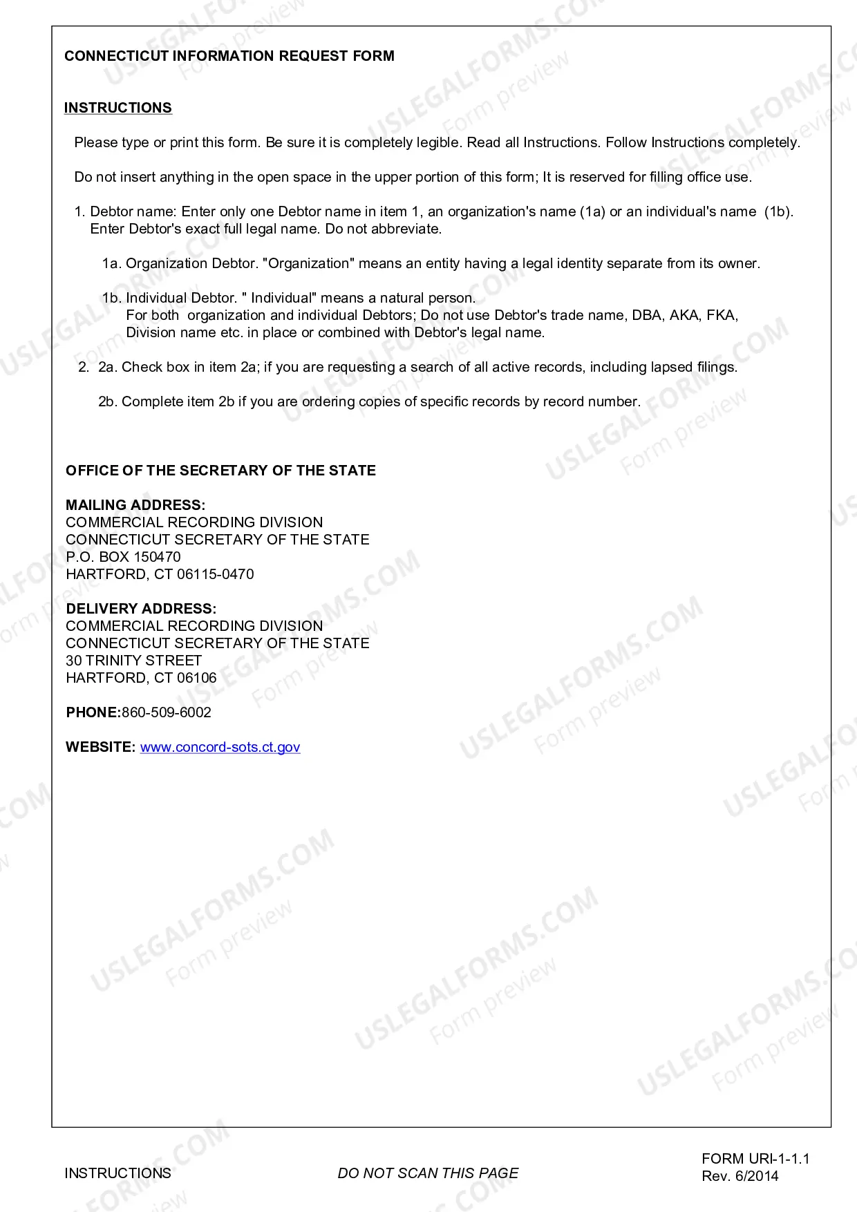 Preview Connecticut UCC11 Information Request