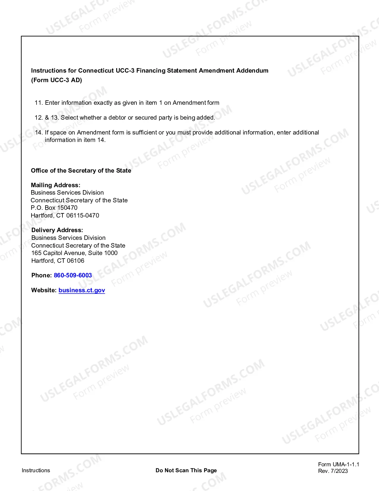 Preview Connecticut UCC3 Financing Statement Amendment Addendum
