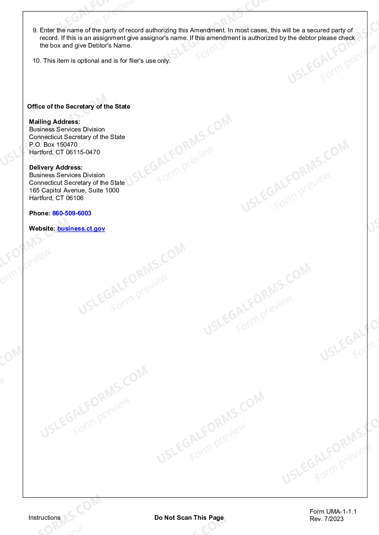 Preview Connecticut UCC3 Financing Statement