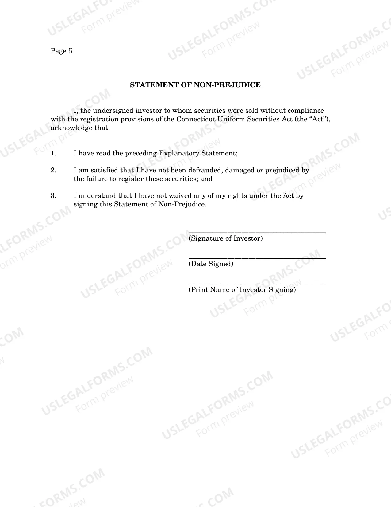 Preview Explanatory Statement And Statement of Non-Prejudice Prepared Pursuant To Section 36b-19(k)
