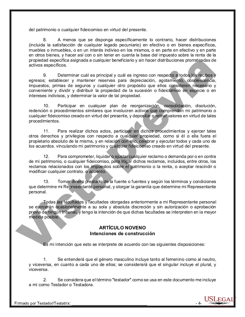 Preview Formulario de última voluntad y testamento legal para persona soltera sin hijos