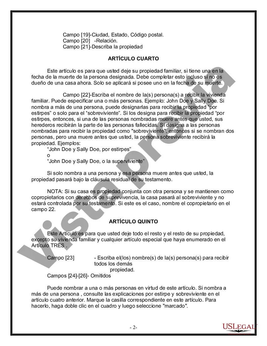 Preview Formulario de última voluntad y testamento legal para persona soltera sin hijos