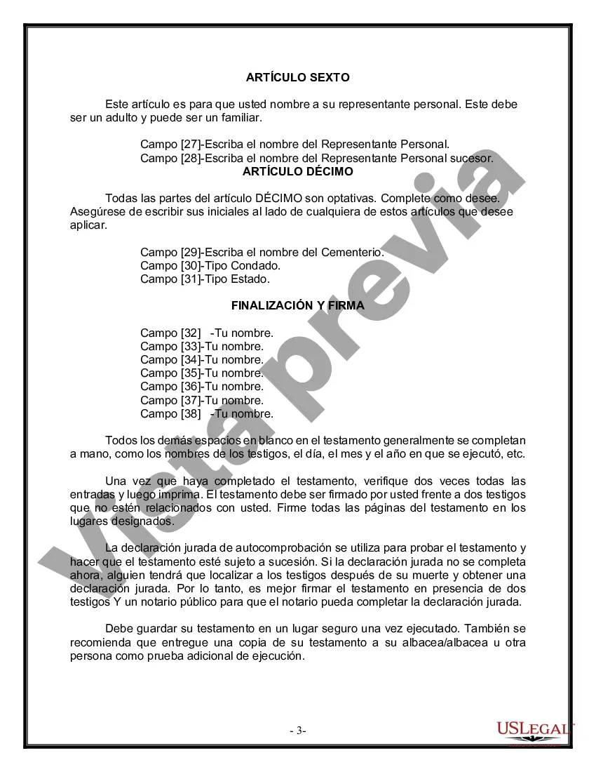 Preview Formulario de última voluntad y testamento legal para persona soltera sin hijos