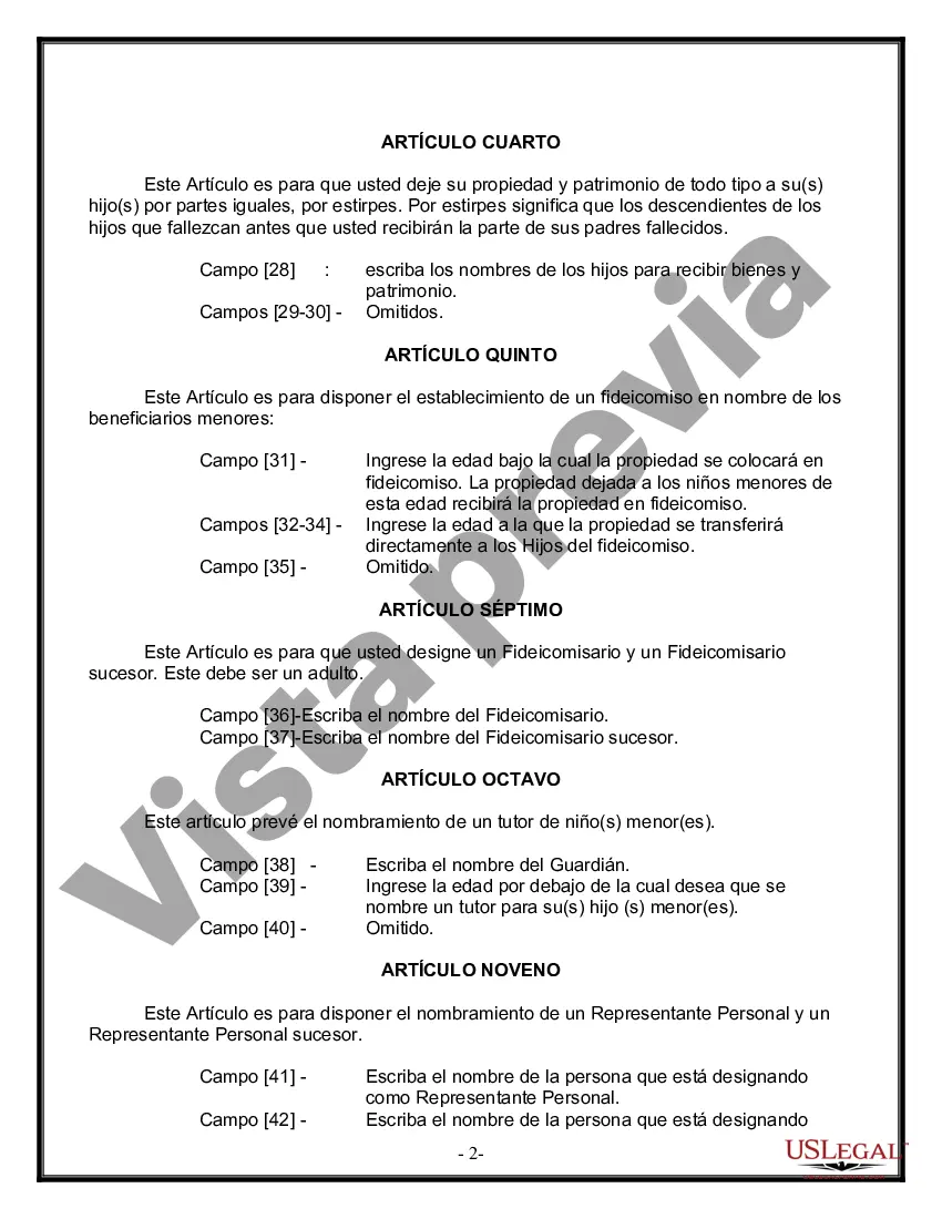 Preview Formulario Legal de Última Voluntad y Testamento para una Persona Soltera con Hijos Menores