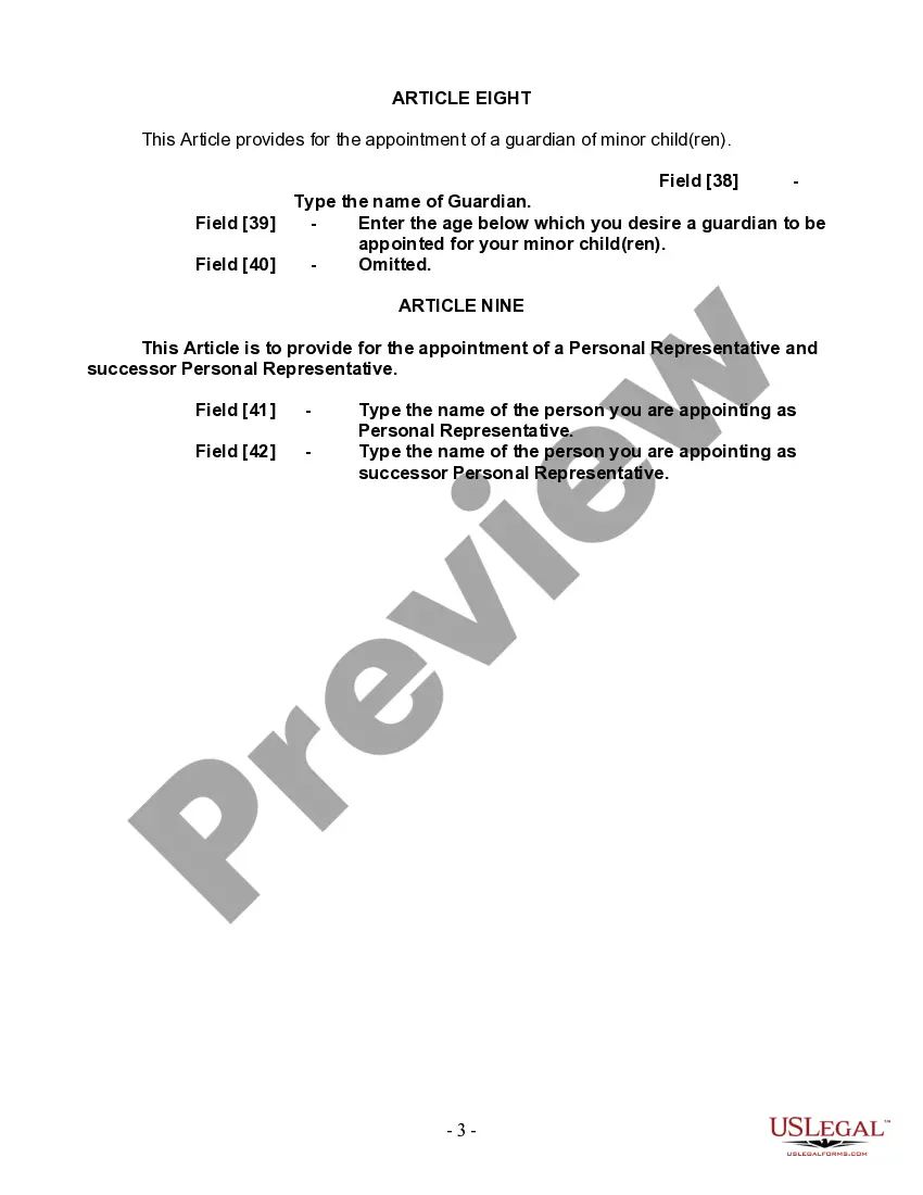 Preview Last Will and Testament for a Single Person with Minor Children