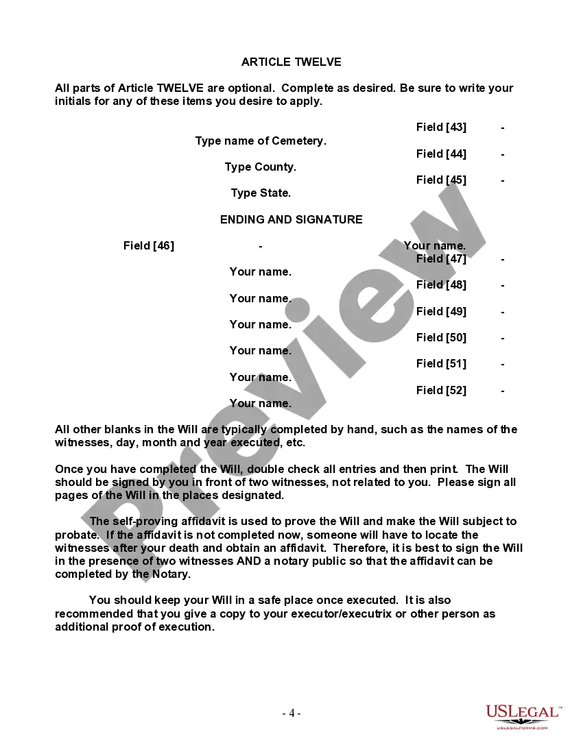 Preview Last Will and Testament for a Single Person with Minor Children