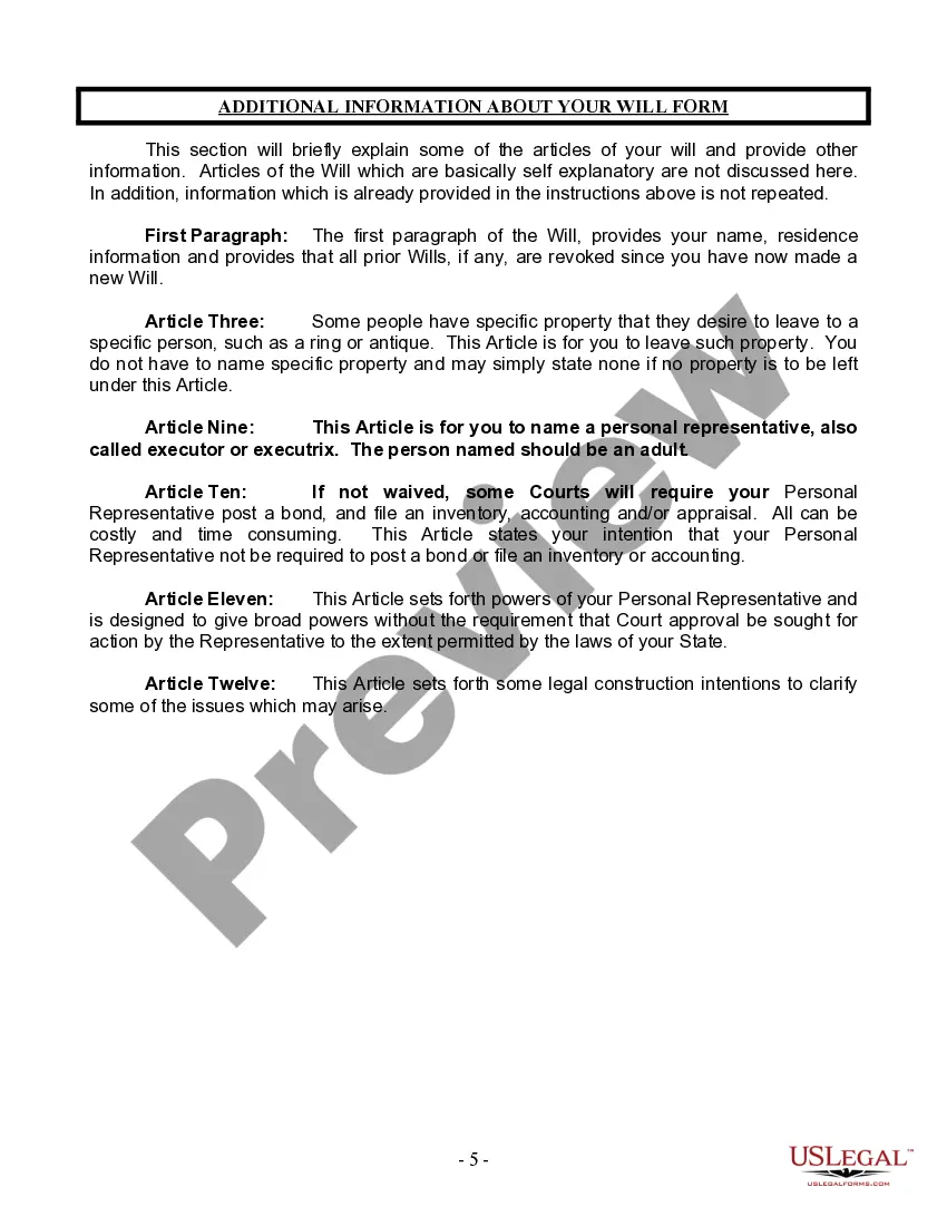 Preview Last Will and Testament for a Single Person with Minor Children