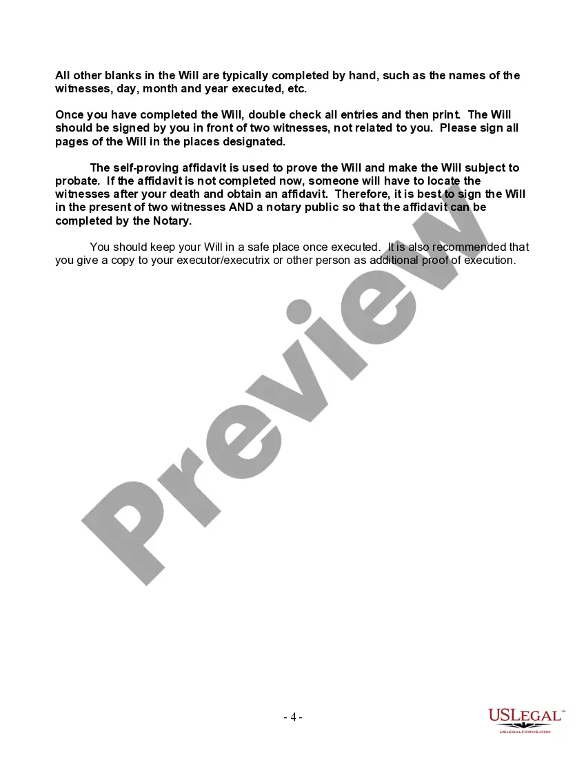 Preview Last Will and Testament for Single Person with Adult and Minor Children