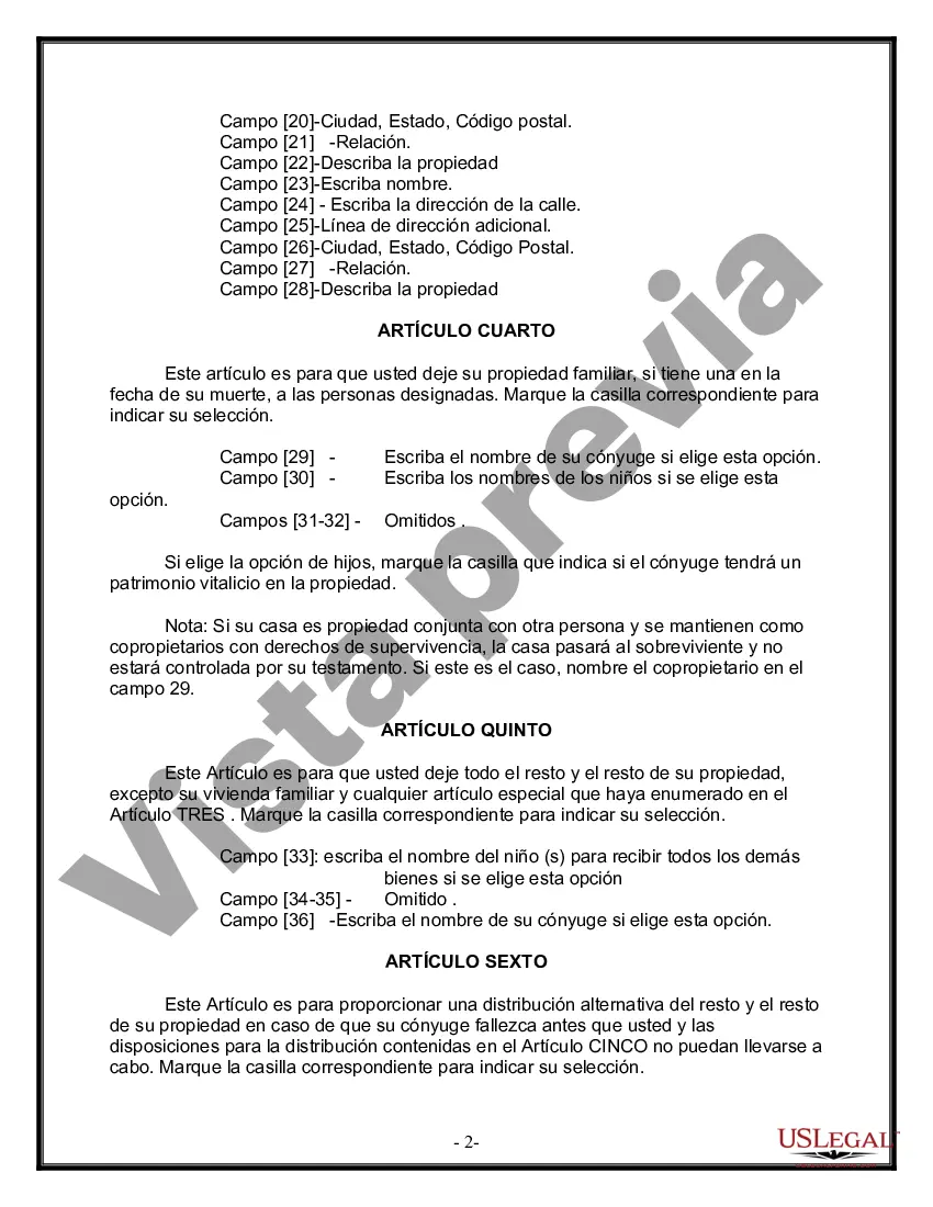 Preview Última voluntad y testamento legal para persona casada con hijos menores de edad de un matrimonio anterior