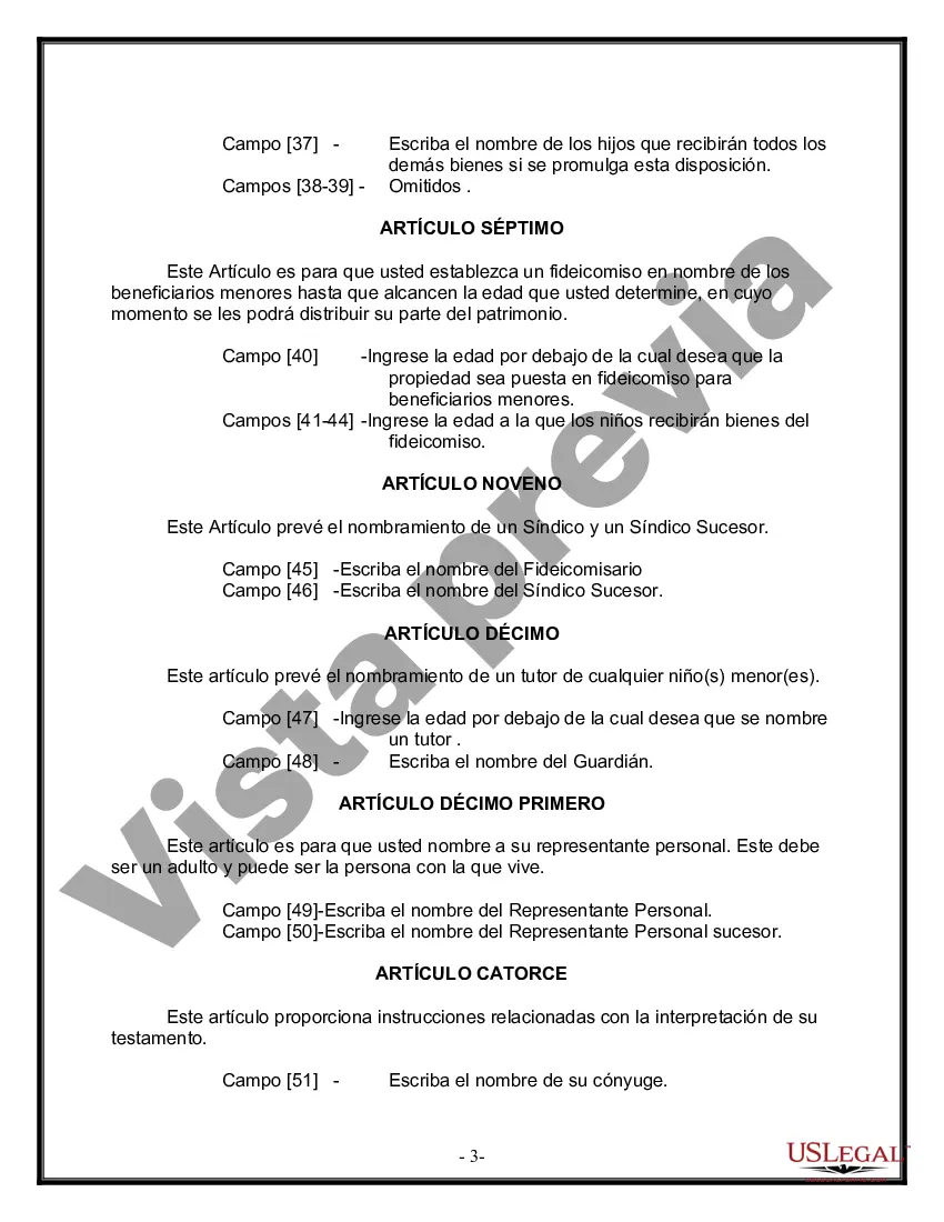 Preview Última voluntad y testamento legal para persona casada con hijos menores de edad de un matrimonio anterior