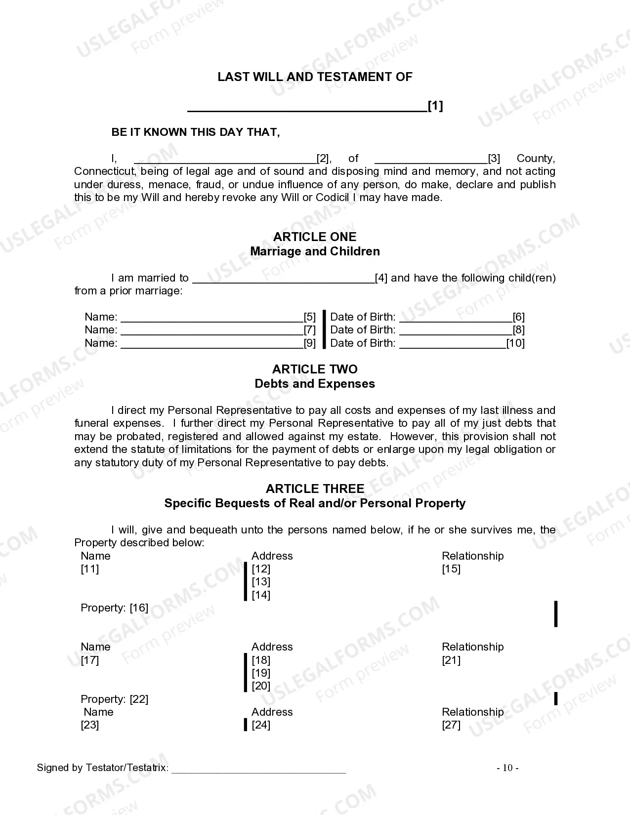 Preview Last Will and Testament for Married Person with Minor Children from Prior Marriage