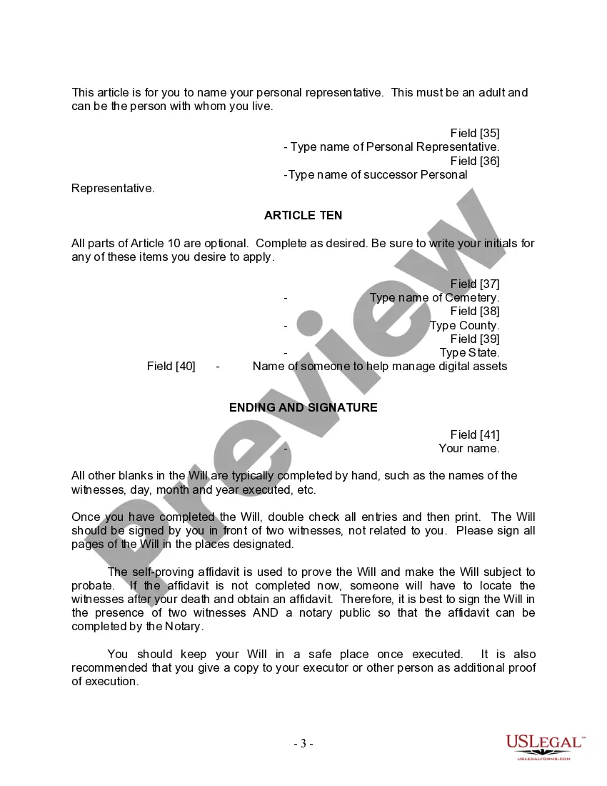 Preview Last Will and Testament for Divorced Person not Remarried with Adult Children