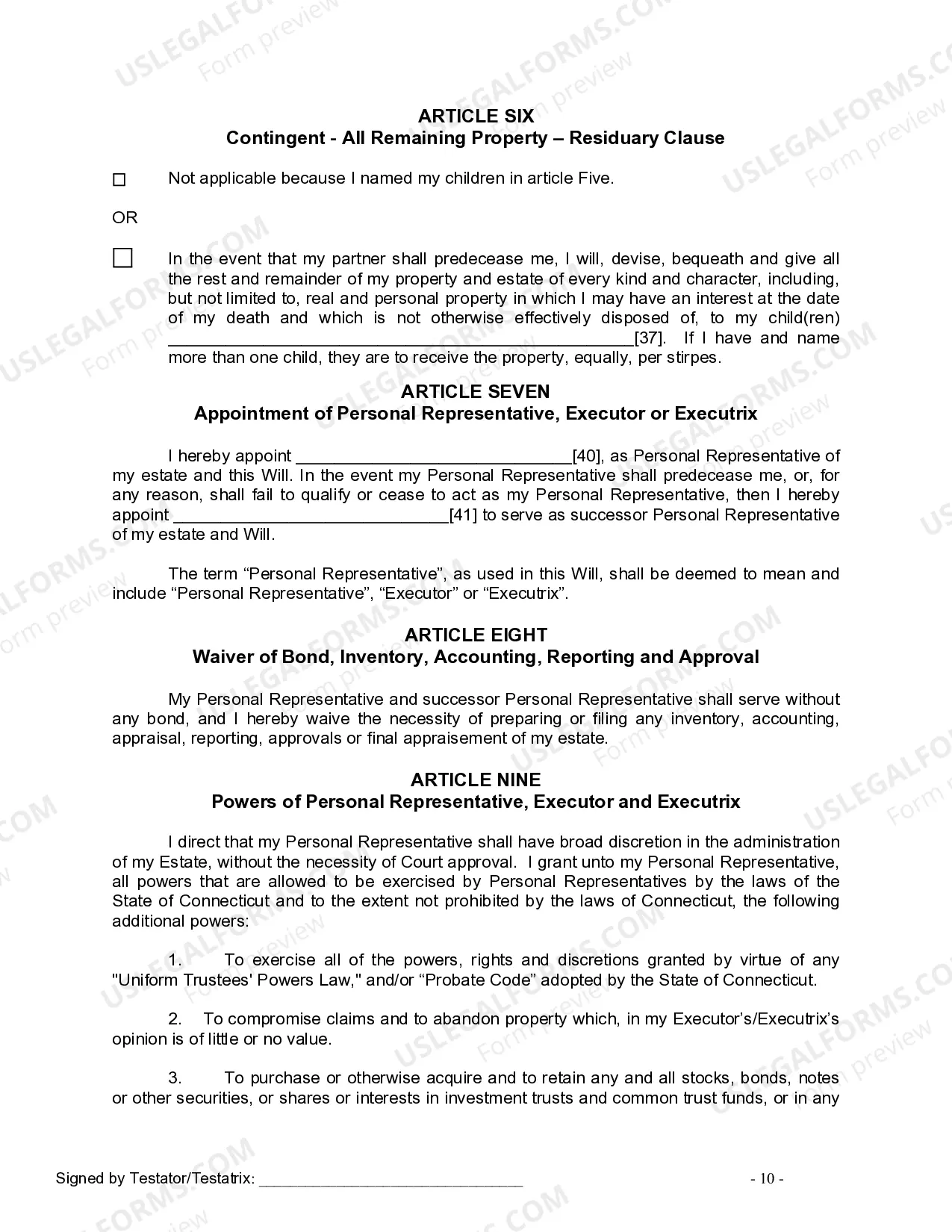 Preview Last Will and Testament for Civil Union Partner with Adult Children from Prior Marriage