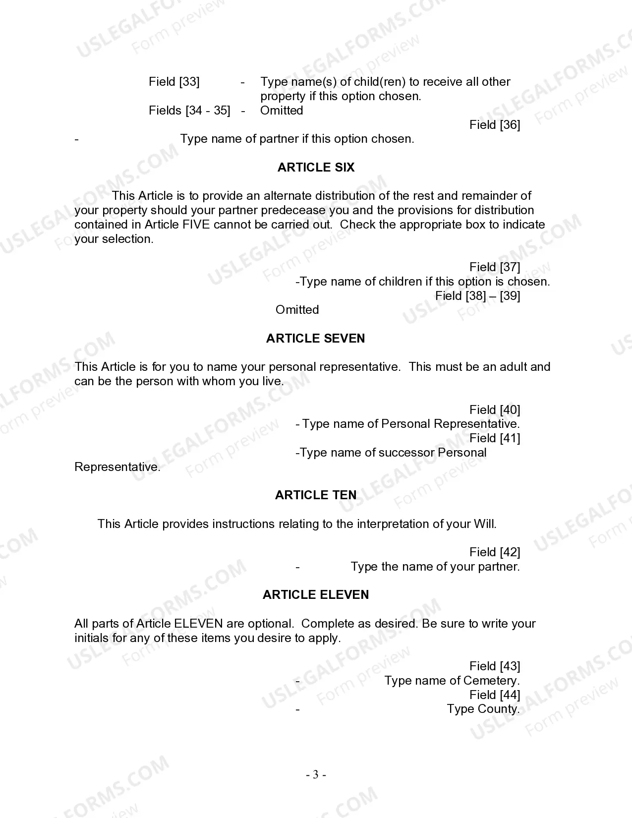 Preview Last Will and Testament for Civil Union Partner with Adult Children from Prior Marriage