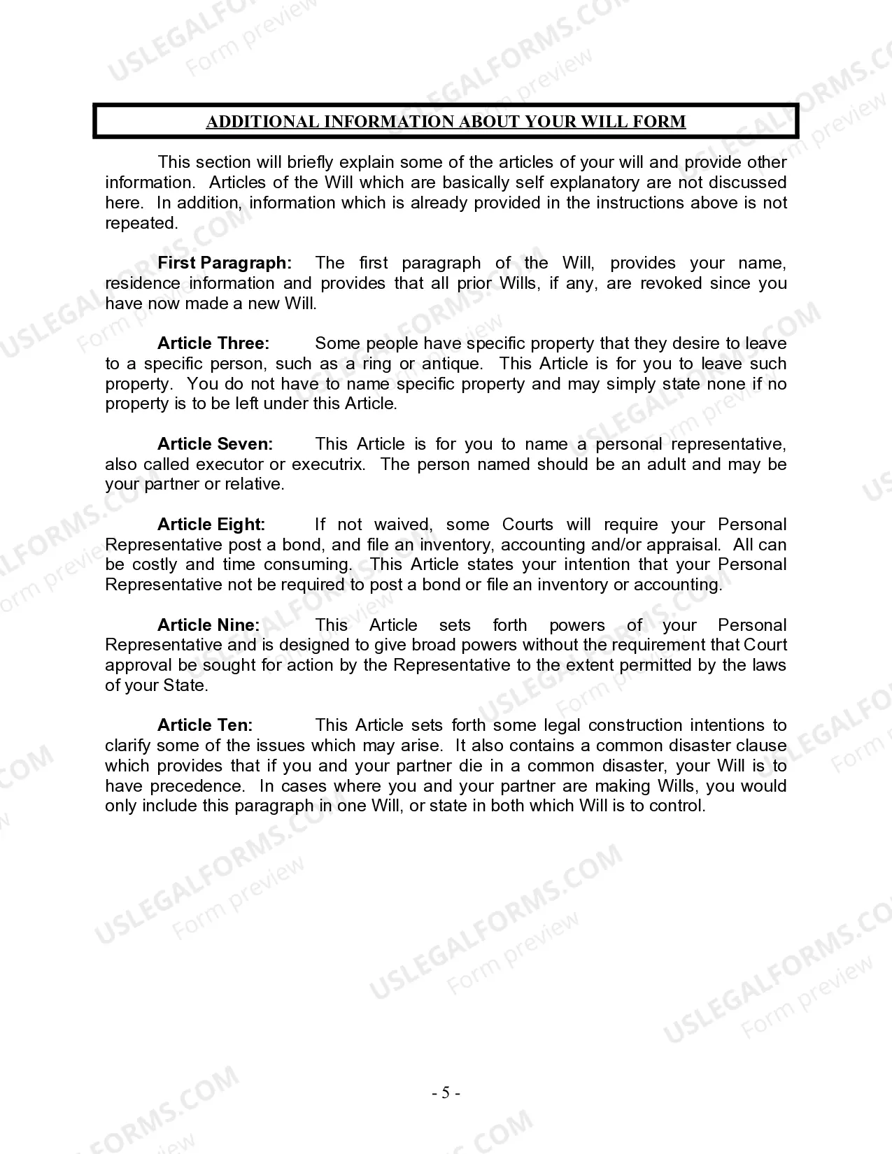 Preview Last Will and Testament for Civil Union Partner with Adult Children from Prior Marriage