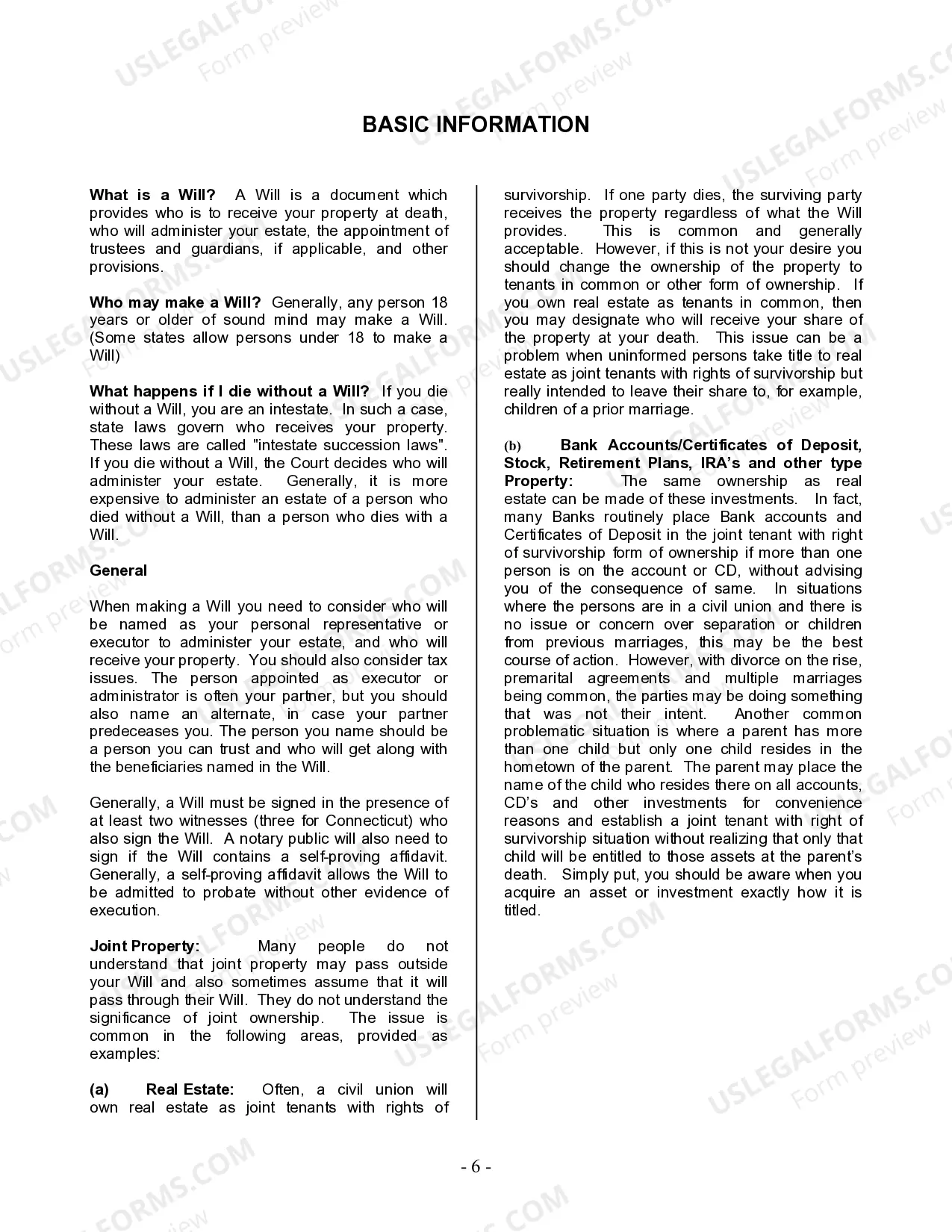 Preview Last Will and Testament for Civil Union Partner with Adult Children from Prior Marriage