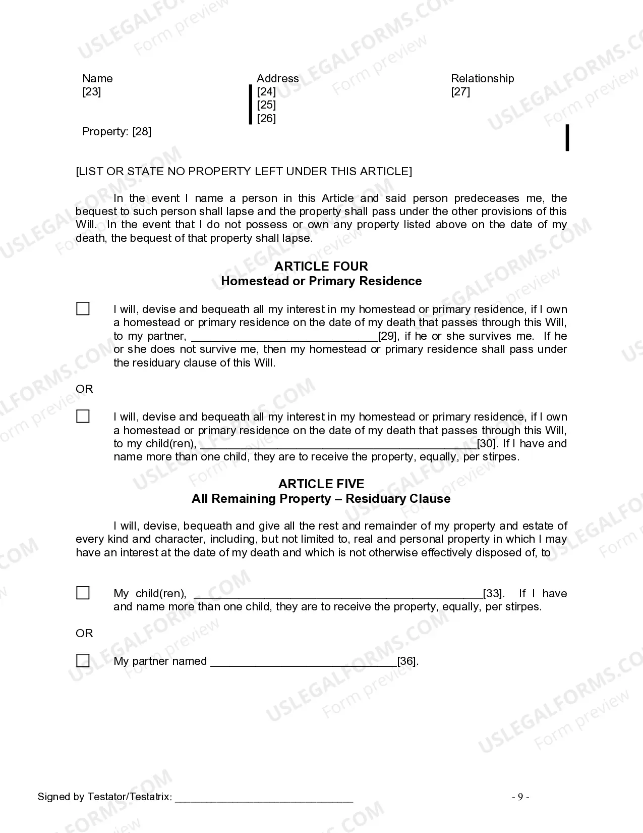 Preview Last Will and Testament for Civil Union Partner with Adult Children from Prior Marriage