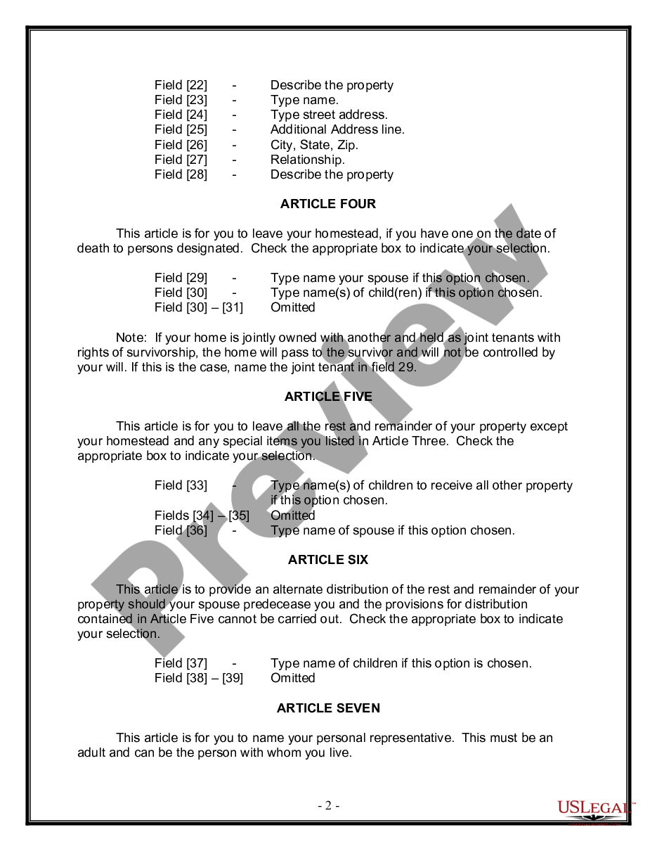page 1 Legal Last Will and Testament Form for Married Person with Adult Children from Prior Marriage preview