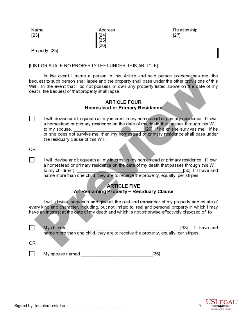 Preview Last Will and Testament for Married Person with Adult Children from Prior Marriage