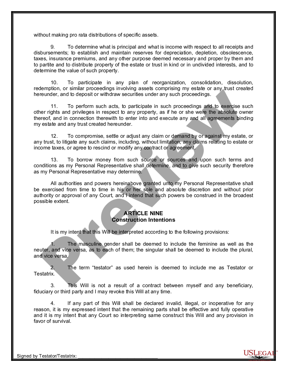 page 9 Legal Last Will and Testament Form for Divorced Person Not Remarried with No Children preview