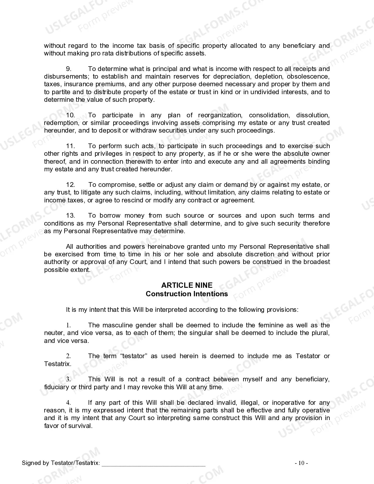 Preview Last Will and Testament for Divorced Person Not Remarried with No Children