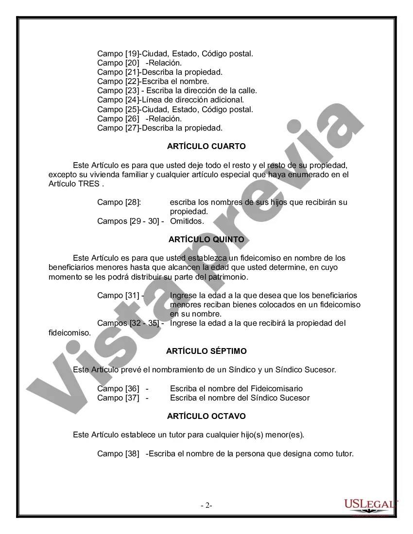 Preview Formulario de última voluntad y testamento legal para personas divorciadas que no se han vuelto a casar con hijos menores