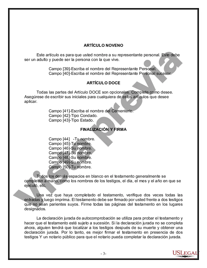 Preview Formulario de última voluntad y testamento legal para personas divorciadas que no se han vuelto a casar con hijos menores