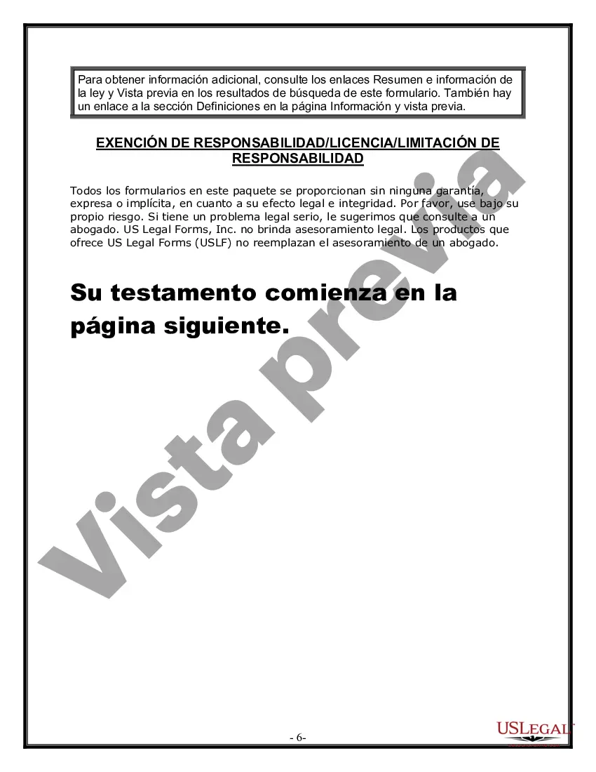 Preview Formulario de última voluntad y testamento legal para personas divorciadas que no se han vuelto a casar con hijos menores