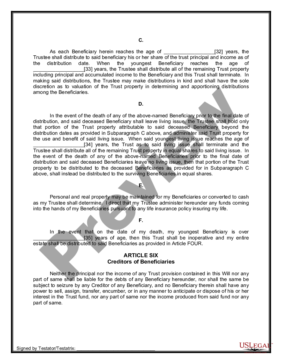 page 8 Legal Last Will and Testament Form for Divorced person not Remarried with Minor Children preview
