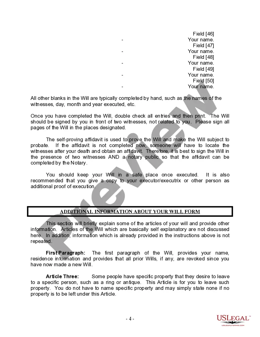 Preview Last Will and Testament for Divorced person not Remarried with Minor Children