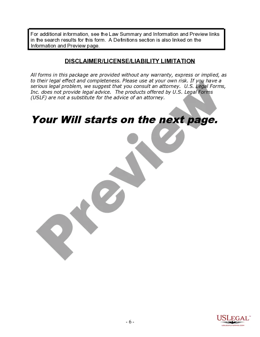 Preview Last Will and Testament for Divorced person not Remarried with Minor Children