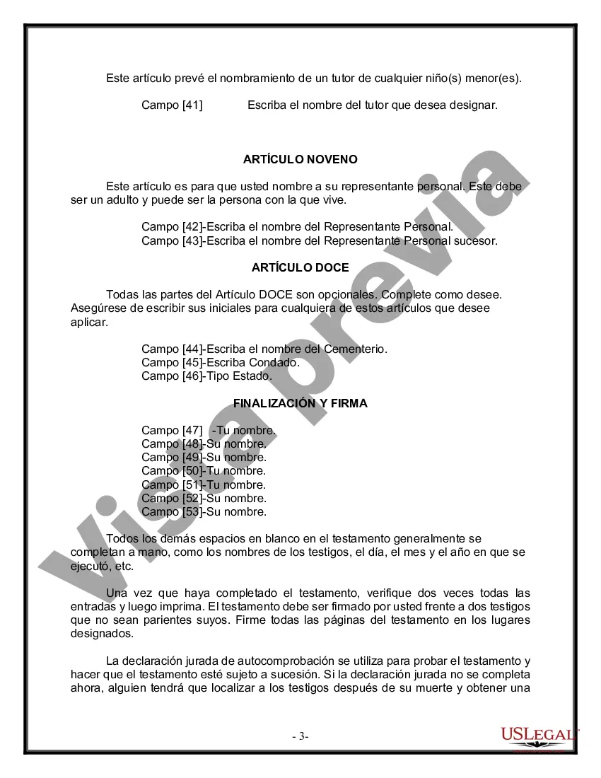 Preview Formulario de última voluntad y testamento legal para personas divorciadas que no se han vuelto a casar con hijos adultos y menores