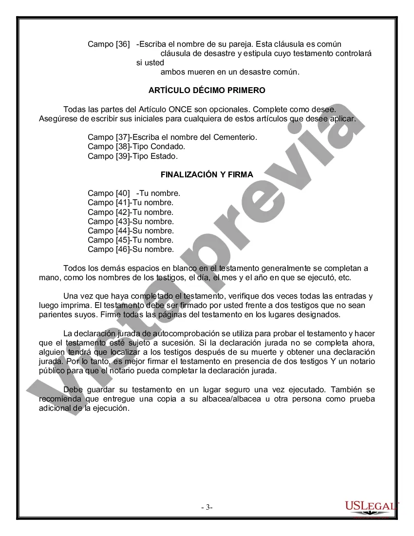 Preview Formulario de última voluntad y testamento legal para pareja de unión civil con hijos adultos