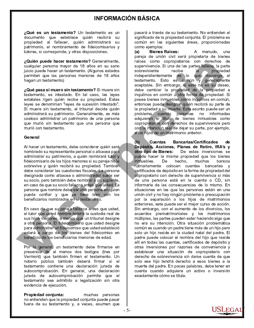 Preview Formulario de última voluntad y testamento legal para pareja de unión civil con hijos adultos