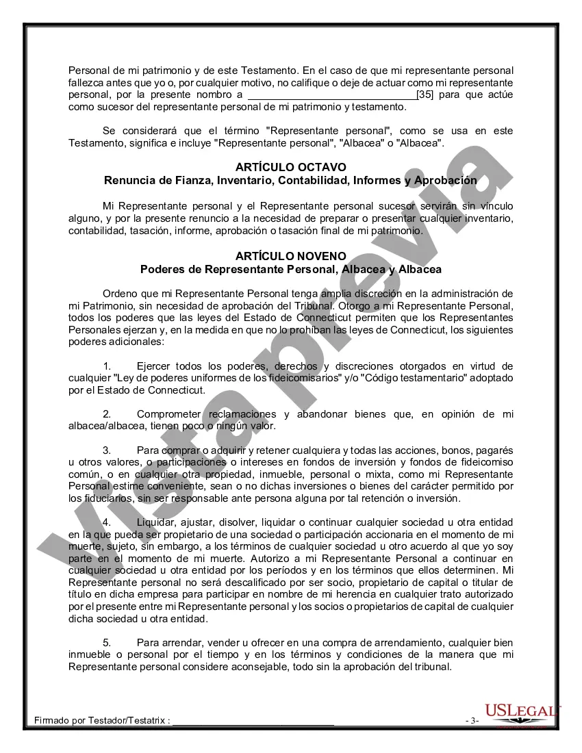 Preview Formulario de última voluntad y testamento legal para pareja de unión civil con hijos adultos