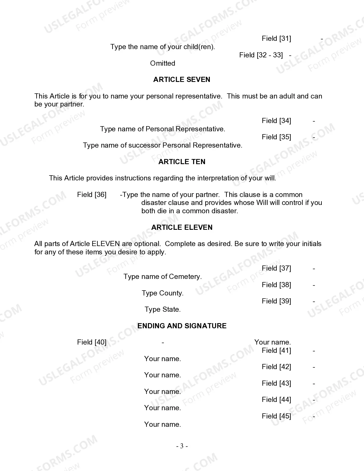 Preview Last Will and Testament for Civil Union Partner with Adult Children