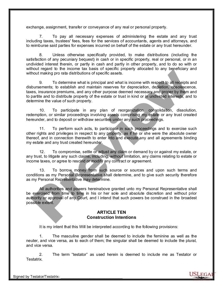 page 9 Legal Last Will and Testament Form for Married Person with Adult Children preview